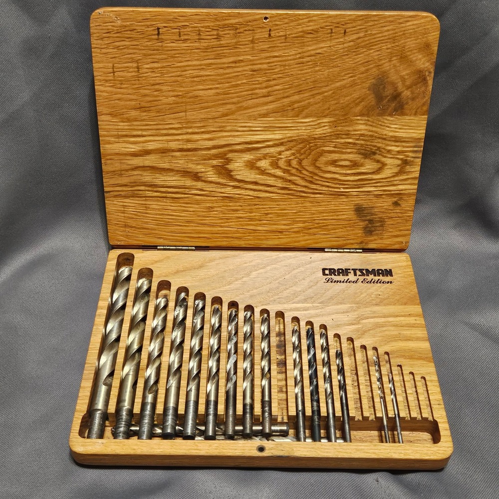 Vintage Craftsman Limited Edition Drill Bit Set Oak Wood Case Quality Lifetime